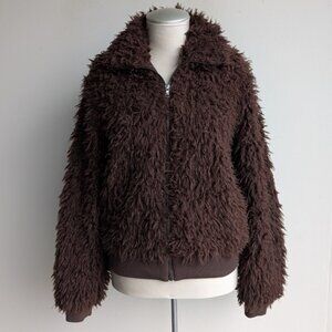 Brown Faux Fur Fuzzy Zip Jacket